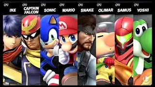 Ike VS Captain Falcon VS Sonic VS Mario VS Snake VS Olimar VS Samus VS Yoshi Smash Bros Ultimate