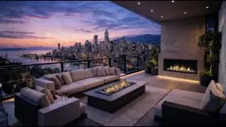 Luxury City Jazz Ambience 🌆🔥 Cozy Fireplace &bull; Night City Views