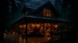 Cozy Autumn Cabin Ambience: Rain, Fireplace Crackling & Thunderstorms (2 Hours)
