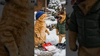 Crazy Harry and Master Max and the snow on their faces 🤓#animals #comedy #cat #fun #dog