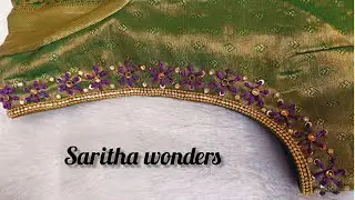 simple and easy aari thread work design using normal needle on stitched blouse//maggam work design