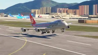 Extremely Low Approach! Boeing 747 Flies Just Above the Ground Before Landing at Sangster Airport