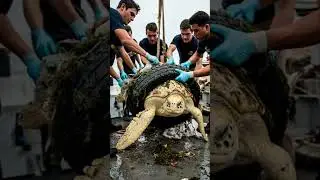 Brave team rescues sea turtle from tire 🙏 #rescue #turtle