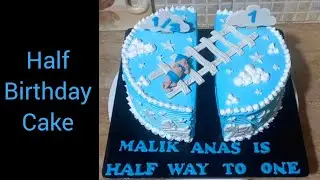 how to make half birthday cake/ half way to one theme cake design/ 6 months birthday cake decoration