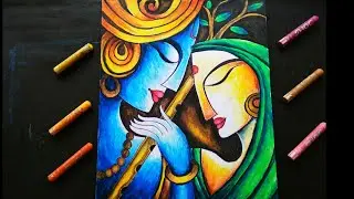 Radha krishna Drawing with oil  pastel/ easy krishna Drawing with oil pastel/Krishna drawing