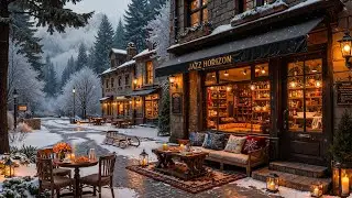 Relaxing Winter Jazz Music at Outdoor Coffee Shop Ambience ⛄ Smooth Jazz Background Music to Work
