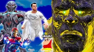 GTA 5 : IRONMAN & WHITE SUPERMAN Fights SUN GOD to save shinchan and franklin (gta 5 mods) lava ice