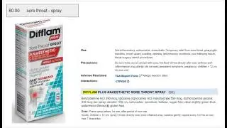 05, difflam plus spray, q3h, 7 max daily, lidocaine, cold, sore thorat, pharmacy, osce mate