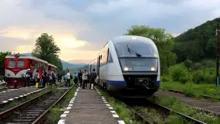 Diesel Multiple Units at sunset
