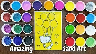 How To Color Hello kitty with Sand || Colored Sand Painting Hello kitty with Balloons
