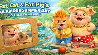 Fat Cat and Fat Pig's Fun Summer Day (Homemade Camera &rarr; Koi Pond!) - Karaoke & Fun DIY Toys