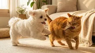 Самые смешные бои: мальтийская болонка против злого кота! 😼😂