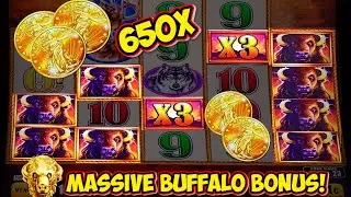 650X MEGA BONUS MASSIVE WIN on Buffalo Triple Power Slot Machine!  Aristocrat - Live Play