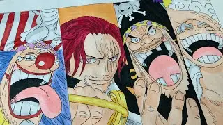 How to draw Yonko Monkey. D. Luffy gear 5, Shanks, Buggy D. Clown, Blackbeard - One Piece