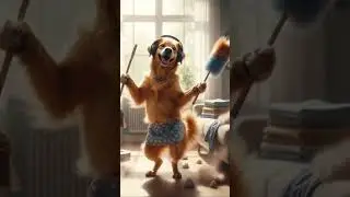Play~ a dog is dancing #play #goldenretriever #dance #cleaning #house #earphone #housekeeping #ai