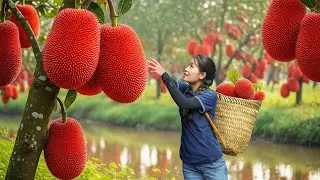 TIMELAPSE -- Harvest 1000+ Giant Red Jackfruits, Transport Go to Market Sell - Make Jackfruit Yogurt