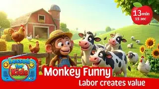 Funny Monkey Kids! A monkey farmer milks a cow |The lesson is that hard work leads to success|