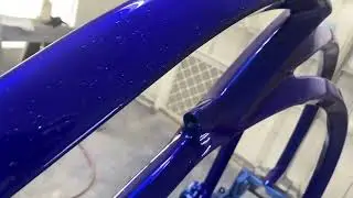 Paint repair shop n the Blue Demon Trike built by Ian Roussel and Eerie Eric