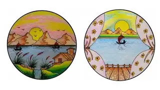 Beautiful 2 Circle Scenery Drawing || Draw Scenery With Color Pencil. #art #drawing #ytvideo 