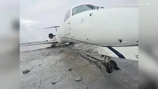 Plane stopped by a safety zone at the end of the runway