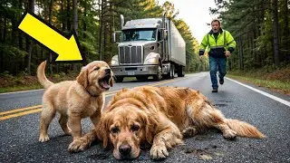 PUPPY BEGS FOR HELP TO SAVE HIS MOTHER - THE DOG WAS RESCUED AFTER BEING HIT BY A CAR