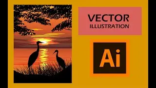 Vector nature wallpaper on Adobe Illustrator CC | Lake sunset