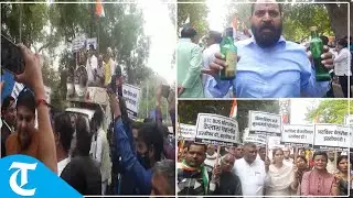 Cong workers protest outside the AAP headquarters in Delhi, demand Kejriwal's resignation