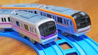 プラレール　東京メトロ半蔵門線08系＆有楽町・副都心線10000系ダブルセット　大阪メトロ中央線400系の走行シーン　中間車エラー