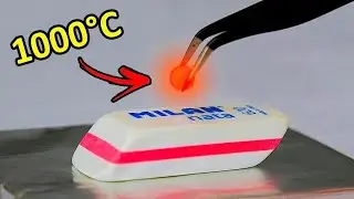 O QUE ACONTECE SE JOGAR UMA MINI BOLA A 1000&deg; GRAUS NA BORRACHA ESCOLAR? - experimentos