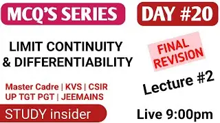 #20 MATH MCQ SERIES MASTER CADRE || LIMIT CONTINUITY & DIFFERENTIABILITY #L2 MCQS || UP TGT PGT KVS