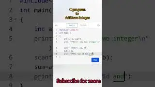 C program to ADD two integers #cprogramming #coding