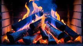 ❄️ Unwind , Relax, and Sleep by a Warm Fireplace with Blue and Orange Flames and Soft Crackles