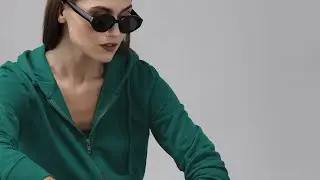 Women Teal Green Hooded Front-Open Green Turn Sweatshirt