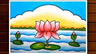 Lotus Scenery Drawing || Lotus Flower Drawing for Beginners || कमल का फूल ||Creativity Studio.