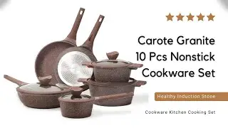 Наборы посуды Carote Granite с антипригарным покрытием | 10 предметов посуды из полезного камня с антипригарным покрытием для индукционных сковородок