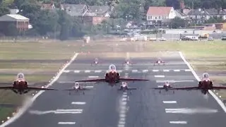 Very Low Departure above the crowd. Red Arrows Departing Farnborough Air Show 2014 (HD)
