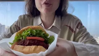 Shroom Burger from Shake Shack Cheesy melt in the middle Mukbang ASMR