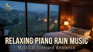 Relaxing Piano and Rain    Wood Bedroom with Mystical Vineyard View