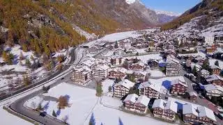 Tasch Village in Switzerland in the Winter Aerial View