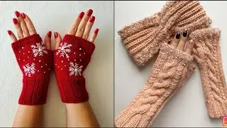 Crochet fingerless gloves idea/Knitting floral lace work gloves idea/Classic wool floral gloves idea