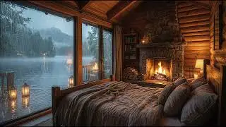No Ads&ndash;Sleep in a Cozy Forest Lakeside Rainfall Fireplace Sounds for Deep Relaxation and Calm Nights