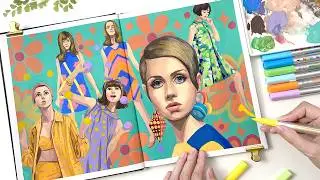 Как я рисую портреты гуашью｜Запечатлеваем модный стиль 1960-х｜Твигги｜Рисование лиц