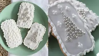 Christmas Cooke Decorating With Edible Pearls | Christmas Tree Cookie Decorating With Royal Icing