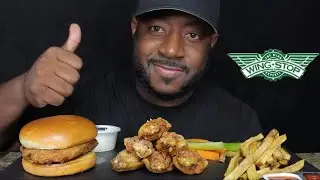 EATING WINGSTOP CHICKEN SANDWICH, CHICKEN WINGS ALL FLATS, & CAJUN FIRES MUKBANG (EATINGSHOW) TCEATS