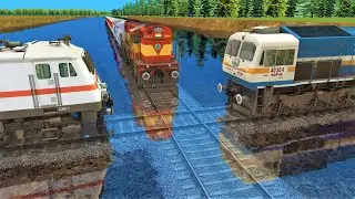 Three Trains Crossing on Water | Diamond Crossing - BeamNG.Drive