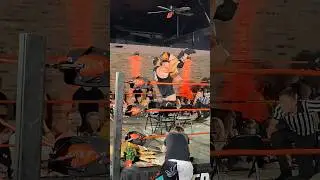 Craig Mitchell package piledriver on Shane Mercer on bed of chairs covered in thumbtacks and salt