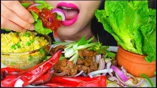 ASMR CRUNCHY LETTUCE, BULGOGI LAMB, GRILLED CHILLI PEPPER, FRIED RICE, ORANGE JUICE 咀嚼音 | 먹방