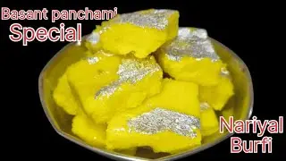 Nariyal Burfi in 10 minutes | Coconut Burfi For Basant Panchami | Easy Prasad Recipe