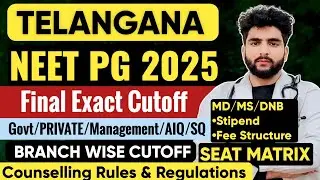 Telangana Neet PG 2025 Counselling Expected Cutoff Govt/Private CollegeWise all Branches|Fee Seats