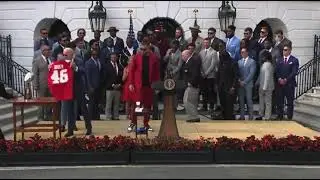 Travis Kelce takes White House Podium during Joe Biden Visit + stopped by Chiefs QB Patrick Mahomes